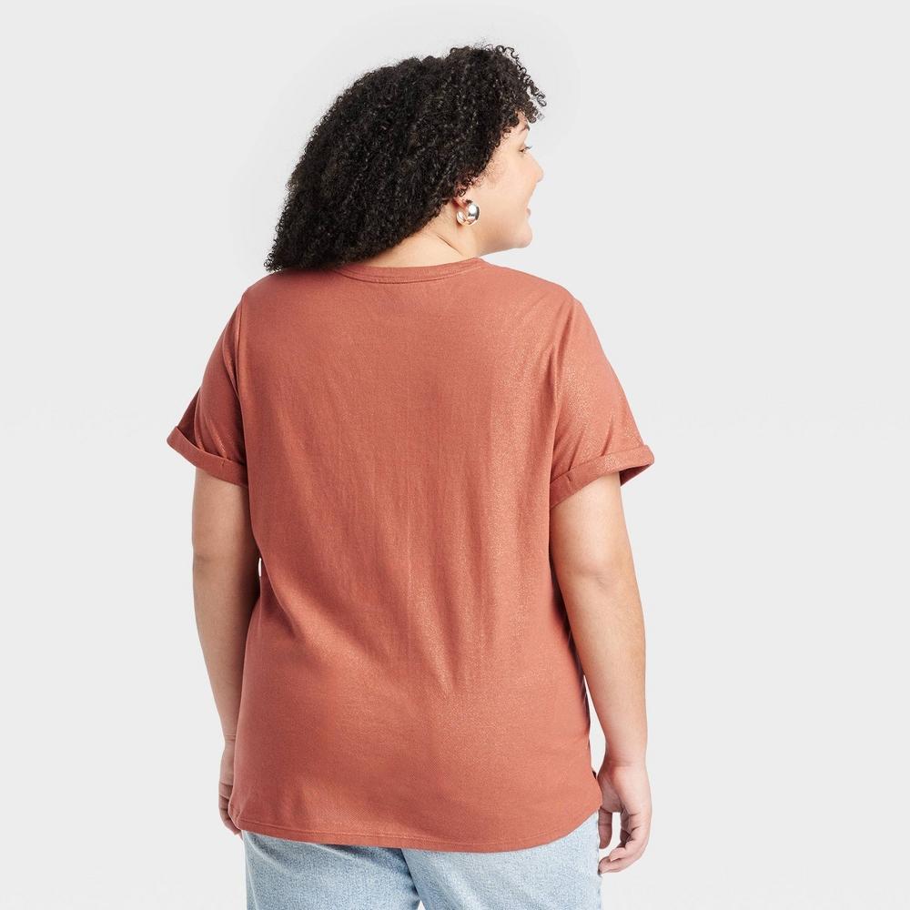 Womens Short Sleeve Rolled Cuff T-Shirt - Ava & Viv Brown 3X Product Image