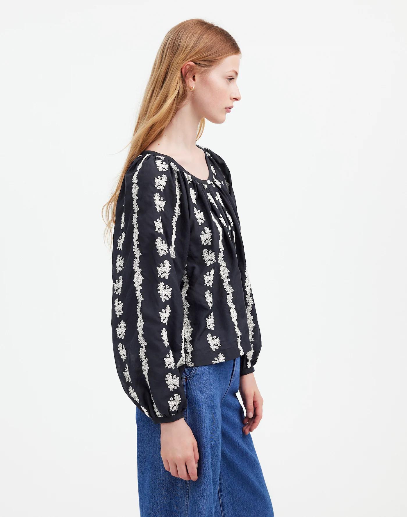 Embroidered Puff-Sleeve A-Line Top Product Image