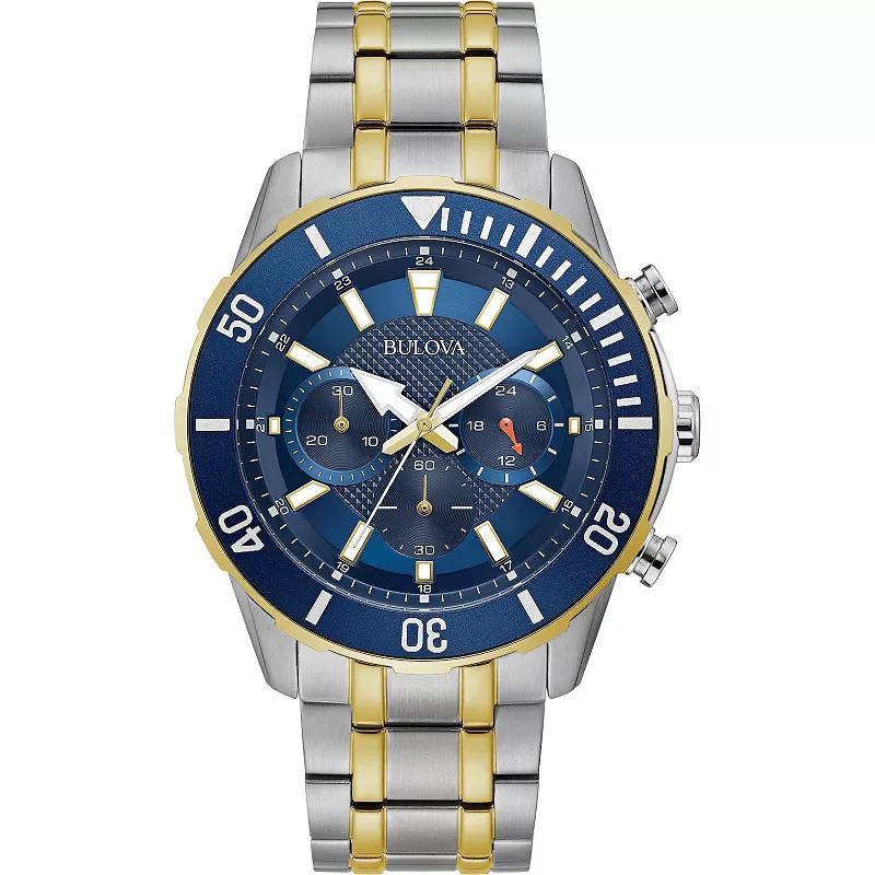 Bulova Mens Two-Tone Stainless Steel Blue Dial Chronograph Bracelet Watch - 98A246 Gold Silver Product Image