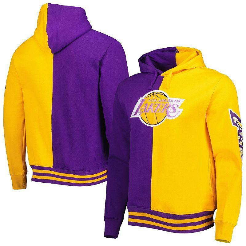 Mens Mitchell & Ness /Gold Los Angeles Lakers Hardwood Classics Split Pullover Hoodie Product Image