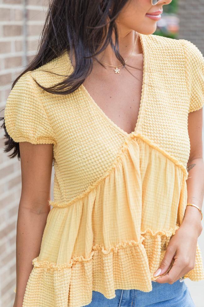 Rays Of Hope Yellow Waffle and Gauze Babydoll Top Product Image