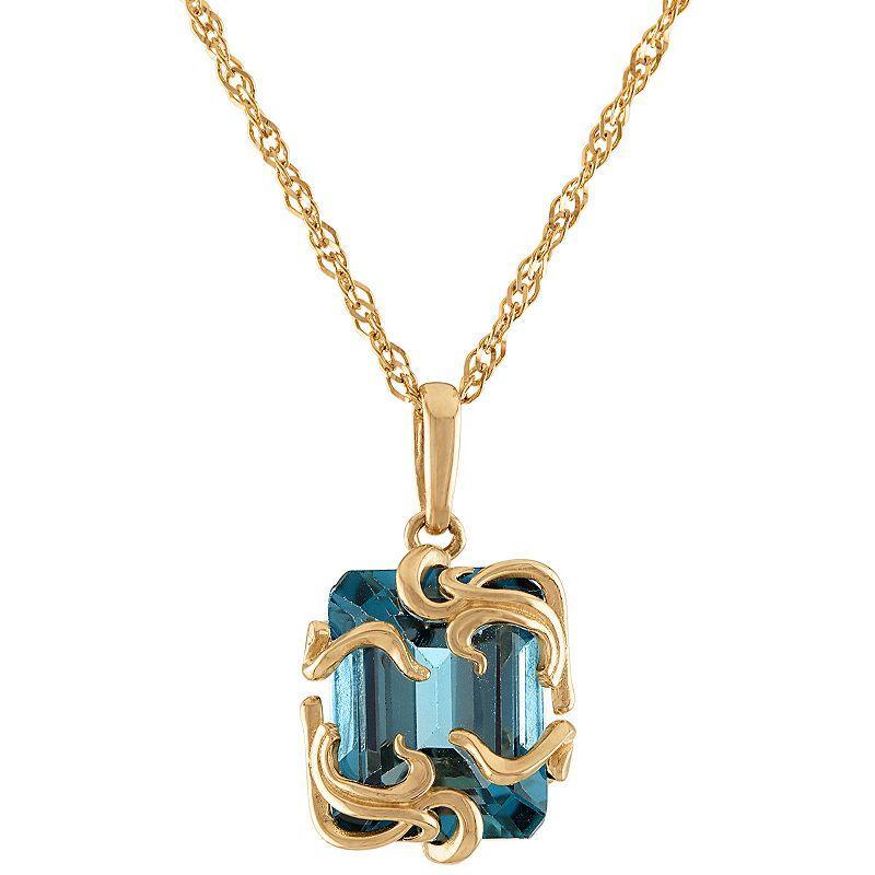 Tiara 10k Gold London Blue Topaz Medusa Pendant Necklace, Womens Product Image