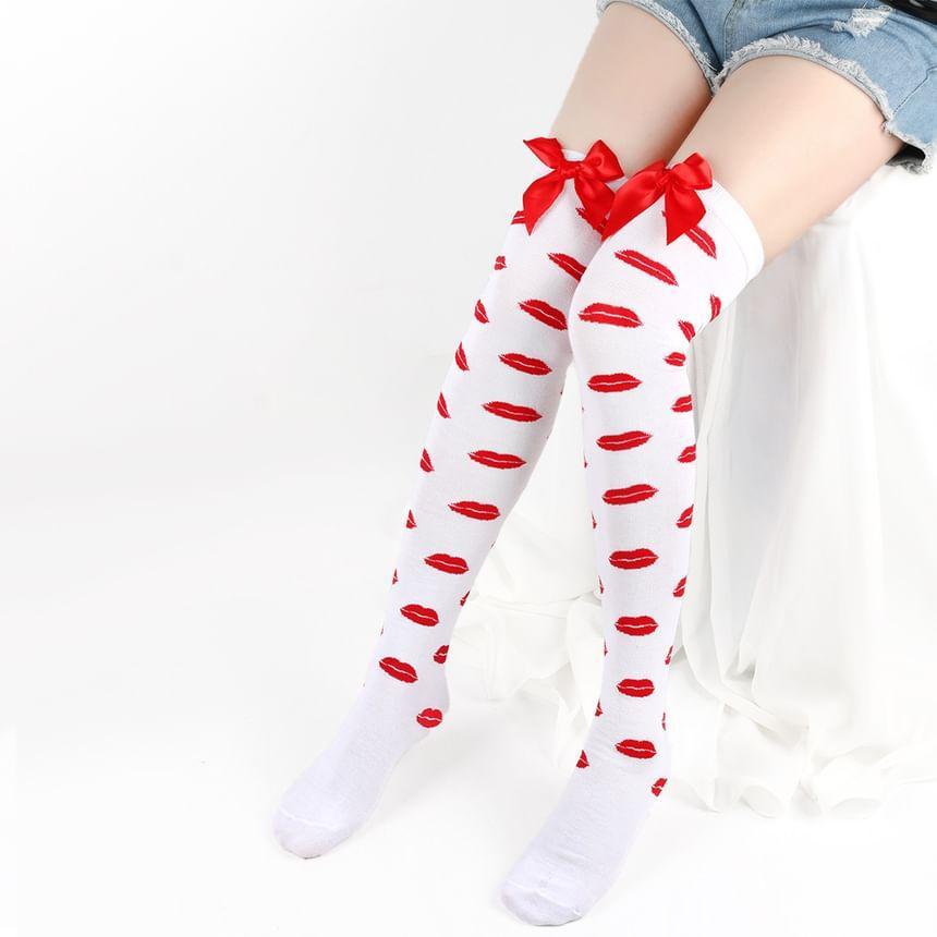 Heart / Lips Print Ribbon Stockings Product Image