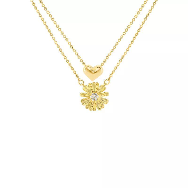 Emberly Gold Tone 2-Piece Heart and Flower Cable Chain Necklace Set, Womens Yellow Gold Tone Product Image