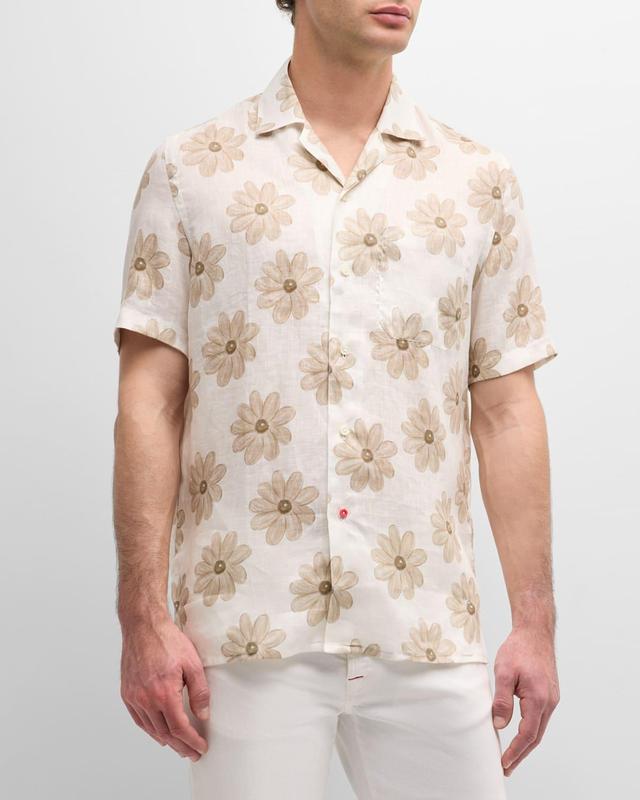 Mens Linen Floral-Print Camp Shirt Product Image