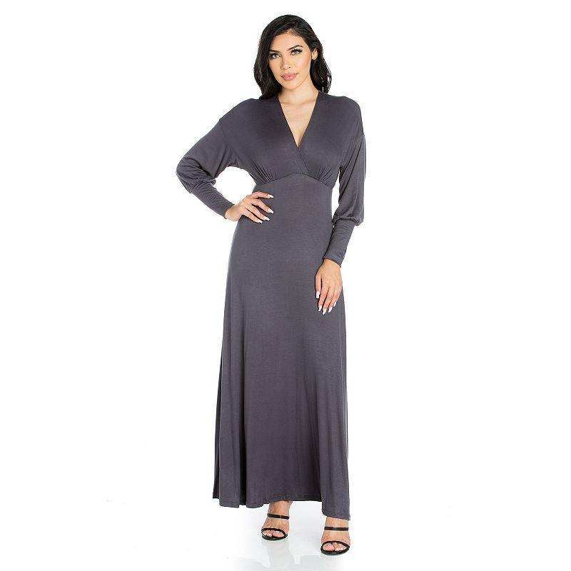 Womens 24seven Comfort Apparel V-Neck Long Sleeve Flared Maxi Dress Black Product Image