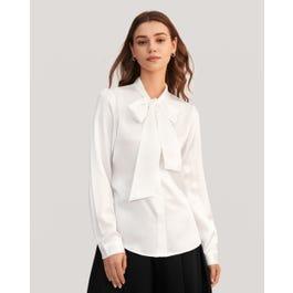 Women Bow-tie Neck Silk Blouse Product Image