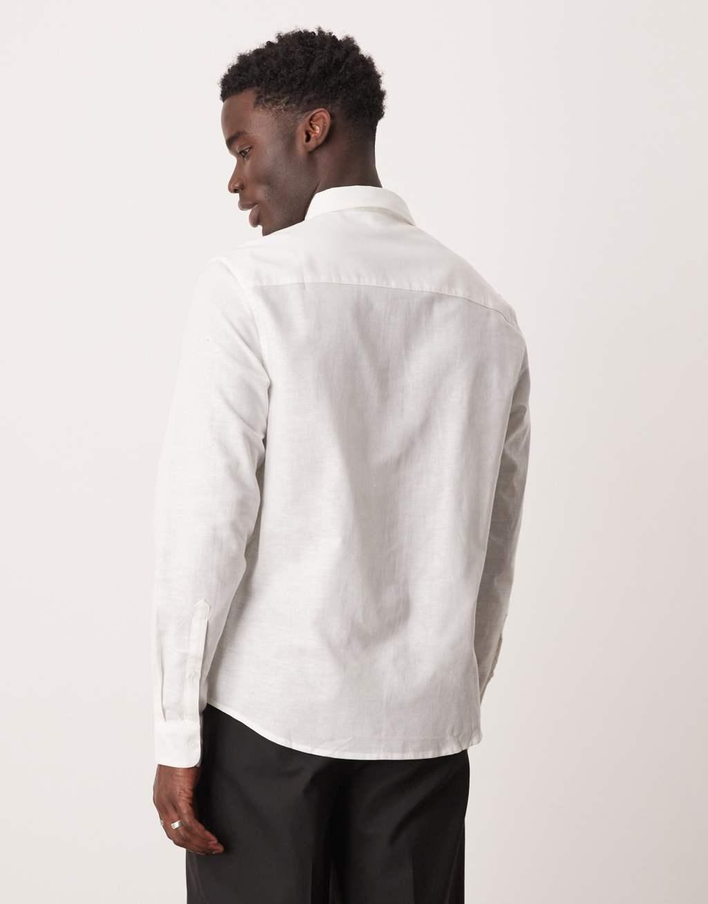  ASOS DESIGN smart linen regular fit shirt with penny collar in white Product Image