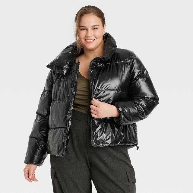 Womens Short Relaxed Puffer Jacket - A New Day Black 2X Product Image