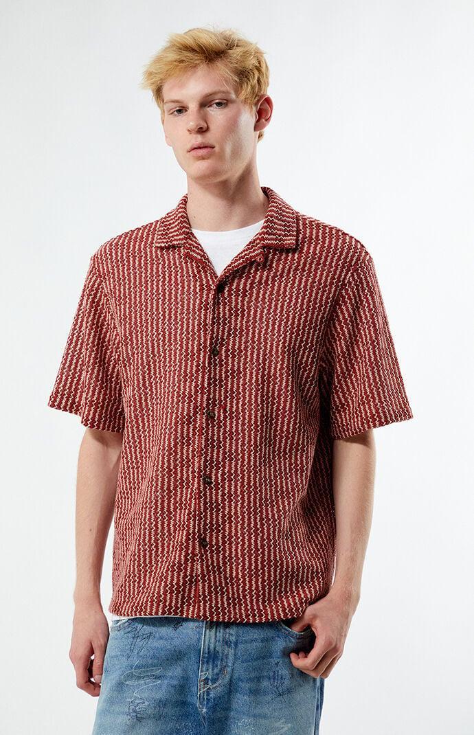 Men's Woven Oversized Camp Shirt in Red/White - Product Image