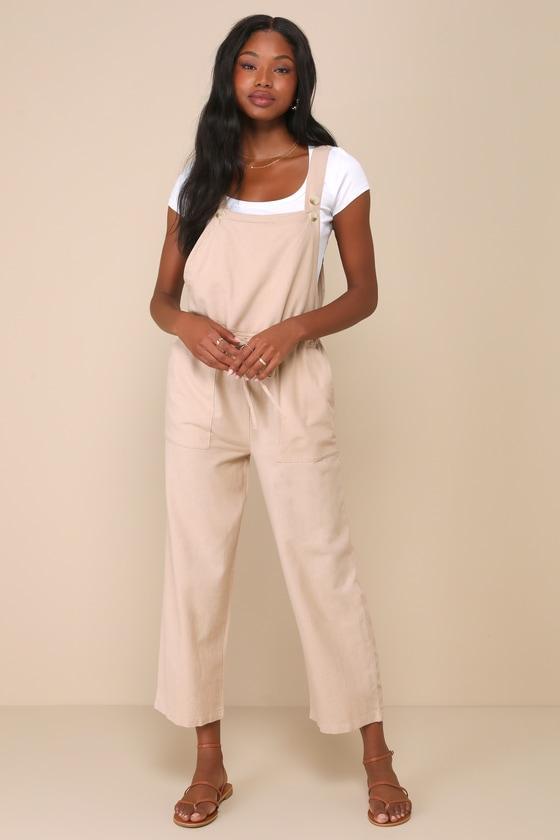 Verona Beige Drawstring Wide-Leg Jumpsuit Product Image