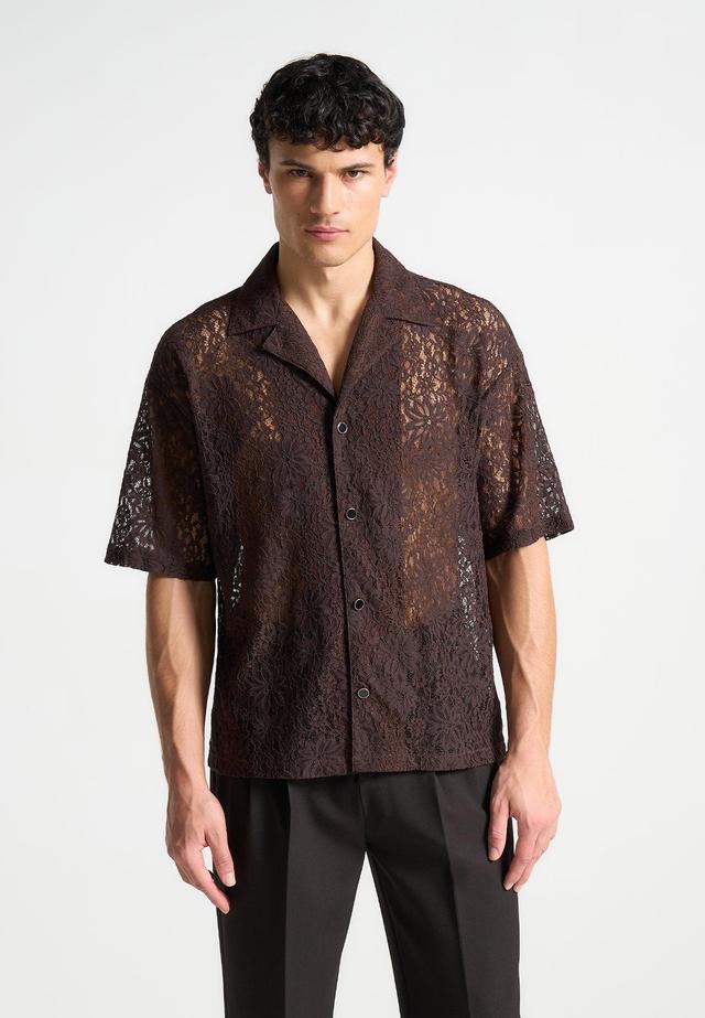 Boxy Lace Revere Shirt - Brown Male Product Image