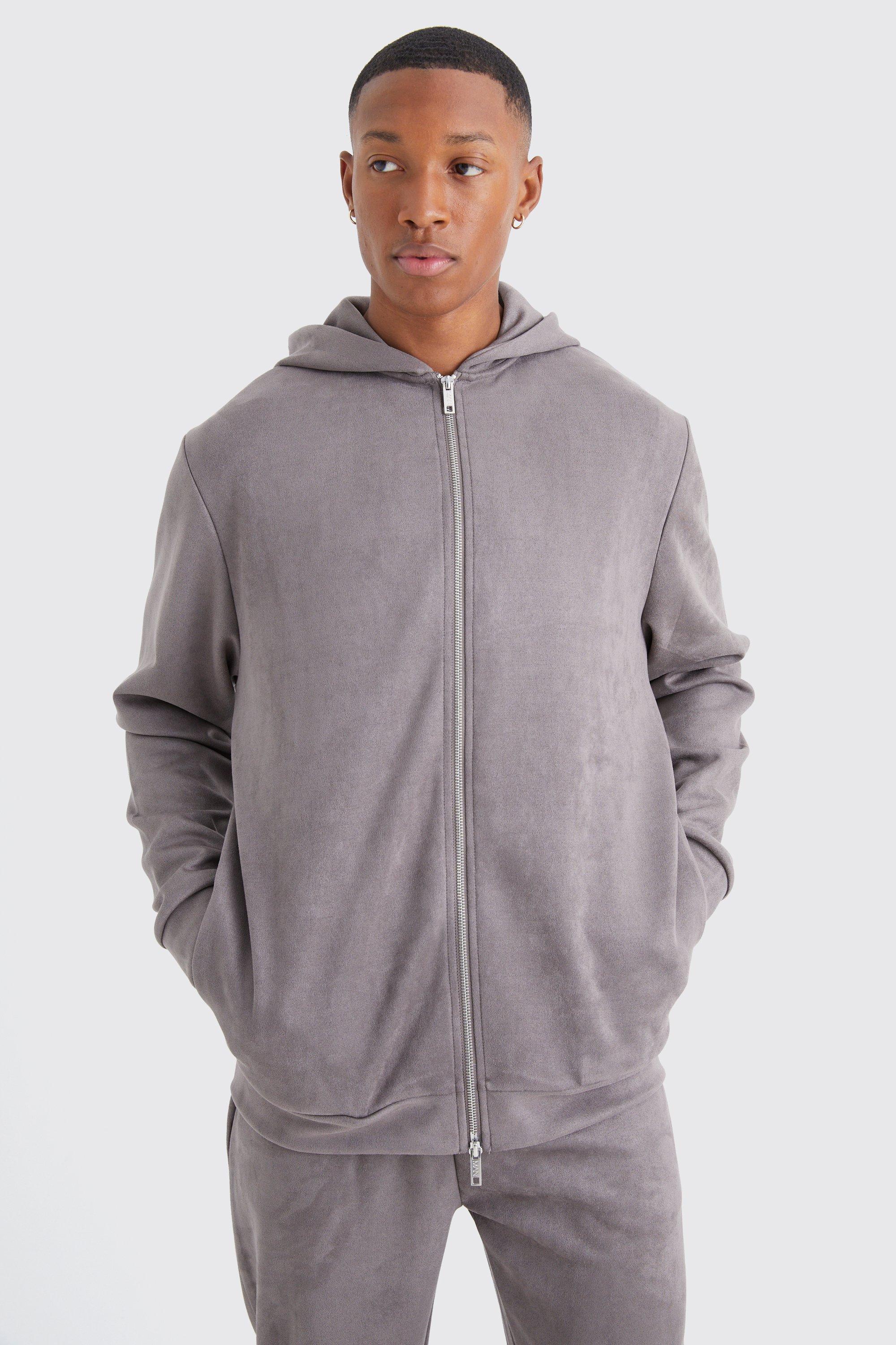 Faux Suede Zip Through Hoodie | boohooMAN USA product image