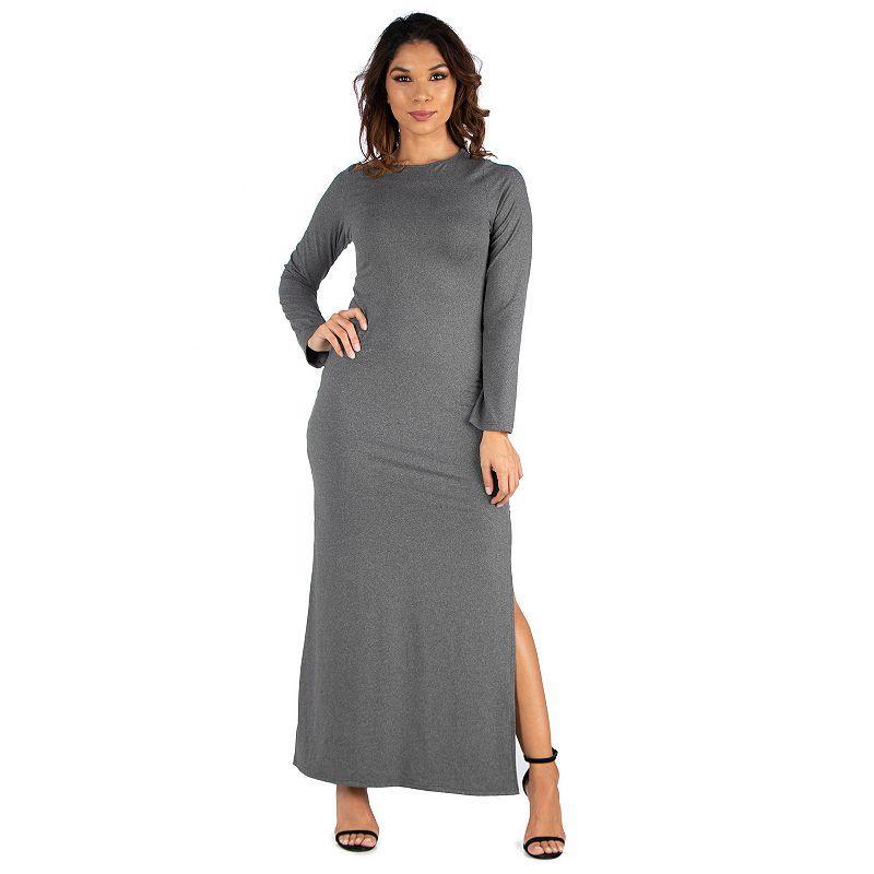 Womens 24seven Comfort Apparel Long Sleeve Side Slit Fitted Maxi Dress Product Image