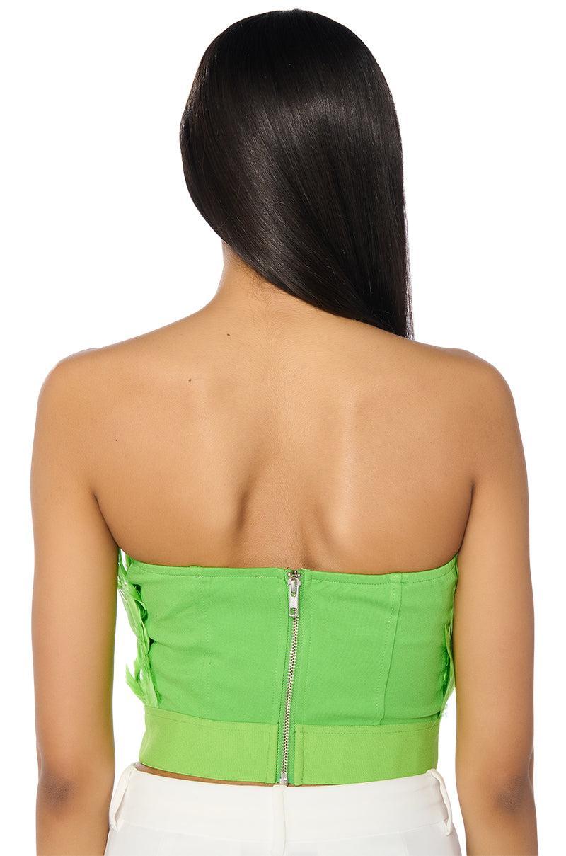 FLY AWAY FEATHER TUBE TOP IN NEON GREEN Product Image