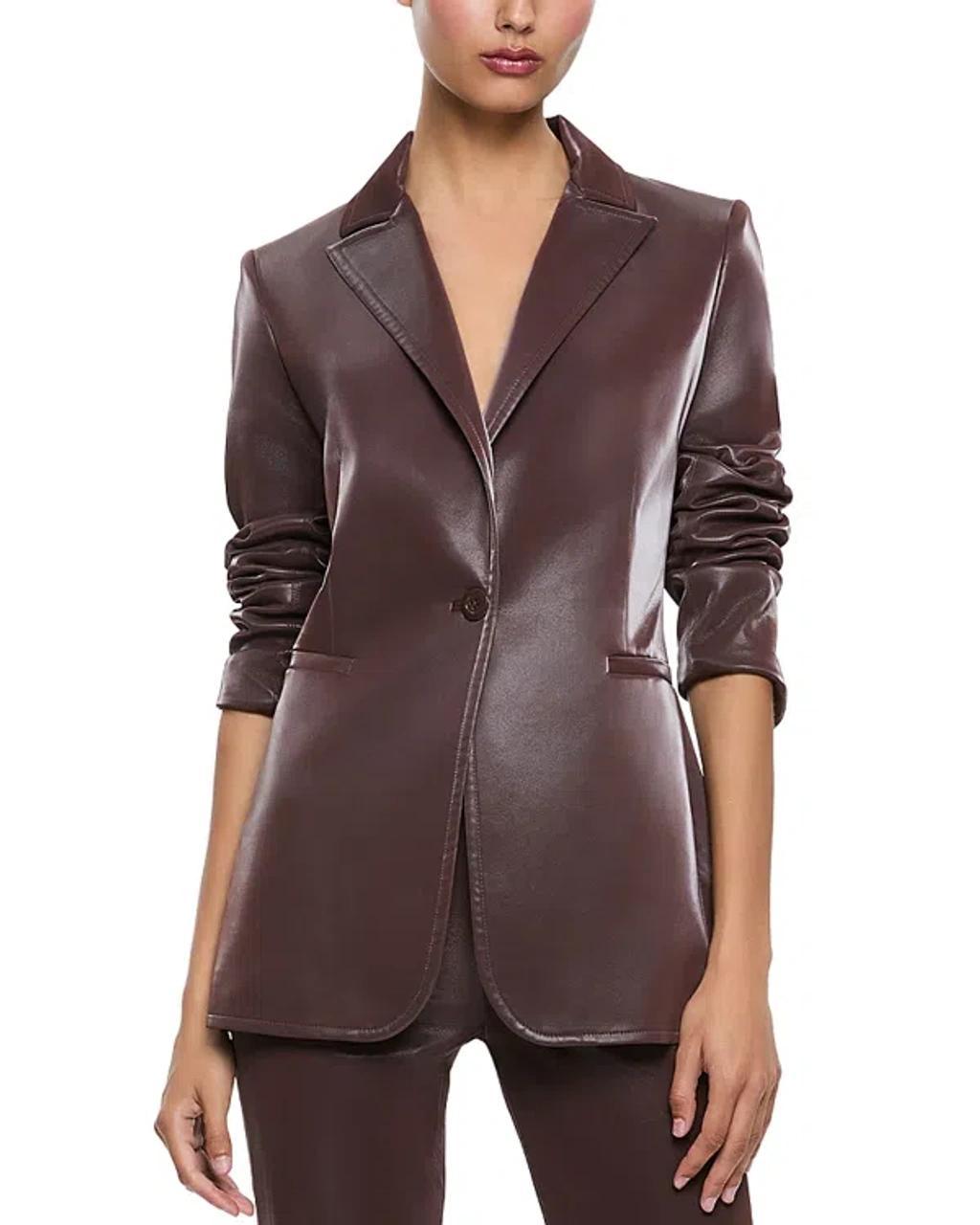 ALICE AND OLIVIA Breann Vegan Leather Long Fitted Blazer In Espresso Product Image