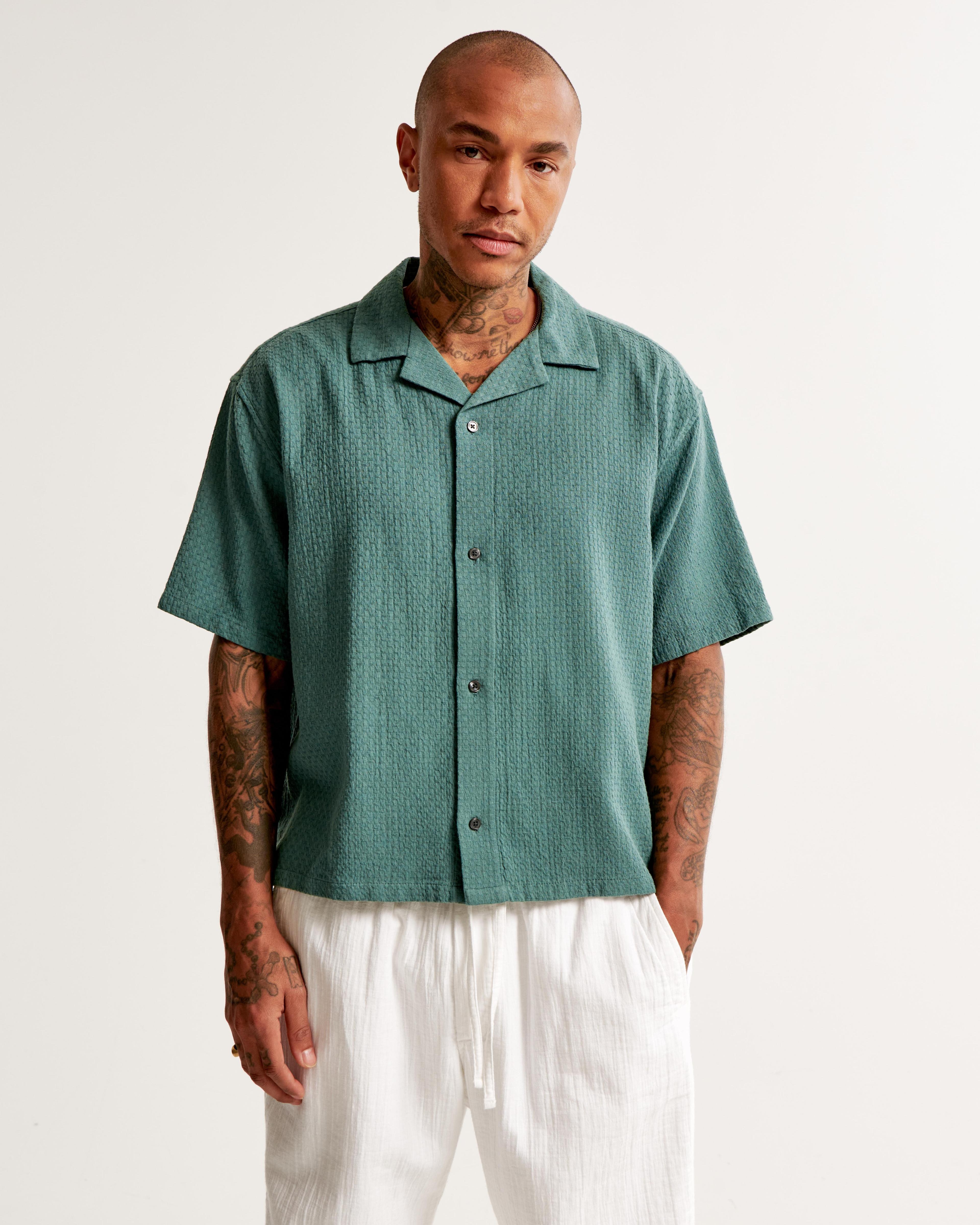 Camp Collar Cropped Textured Shirt Product Image