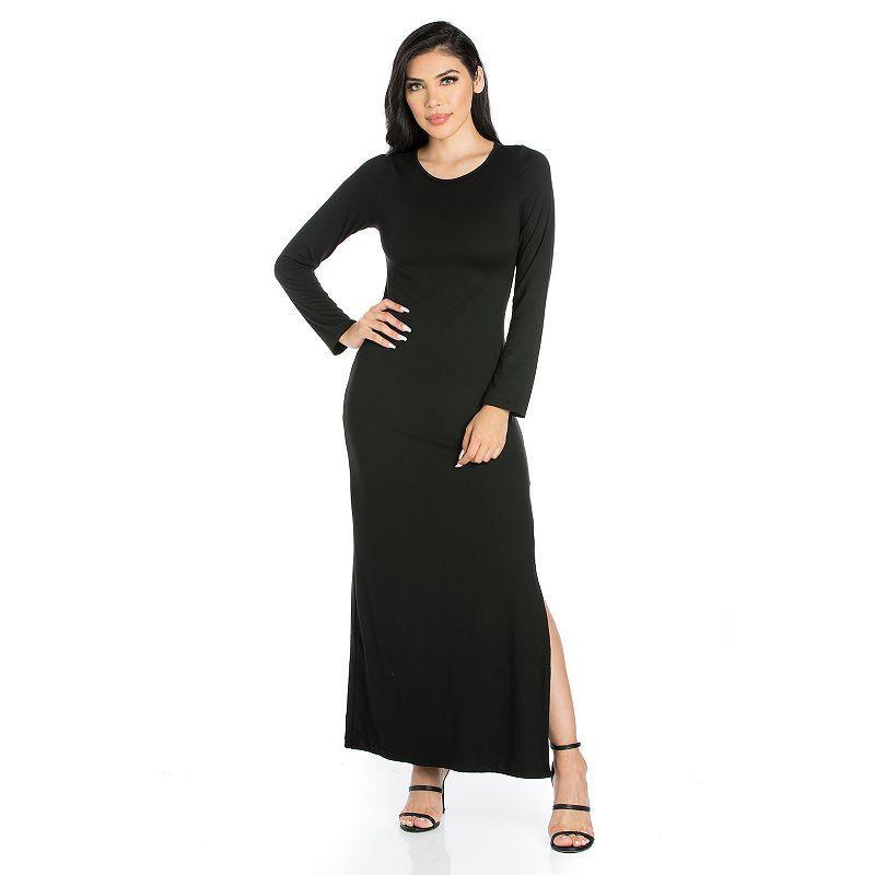 Womens 24seven Comfort Apparel Long Sleeve Side Slit Fitted Maxi Dress Product Image