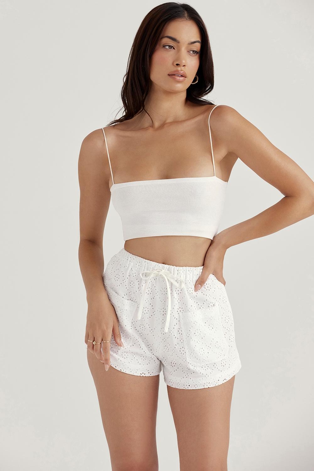 Mae White Broderie Anglaise Shorts Product Image