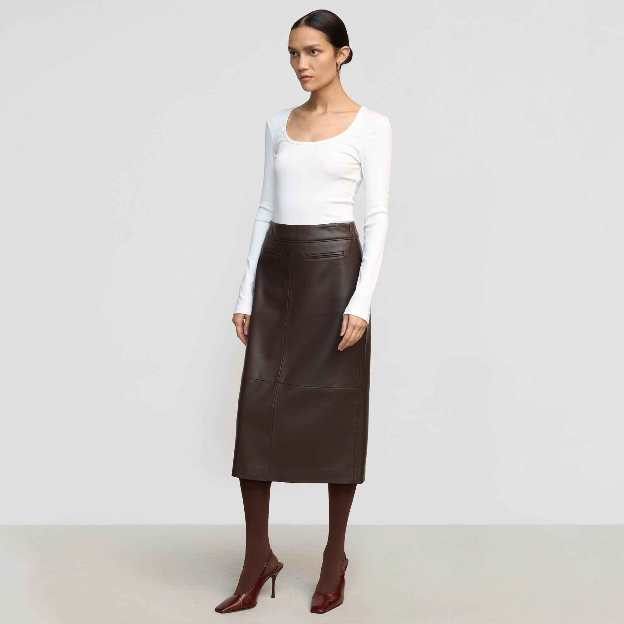 Briony Back Split-Hem Vegan Leather Skirt Product Image