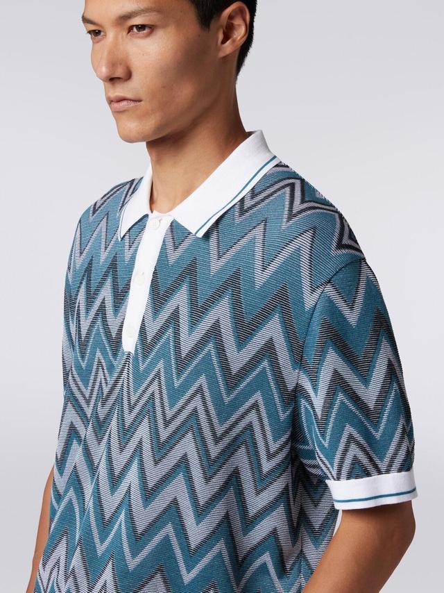 Polo shirt in zigzag knit with plain details Black | Missoni Product Image