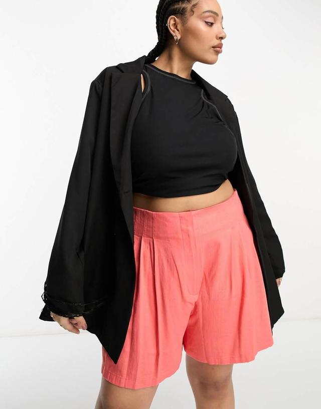 ASOS DESIGN Curve seamed waist short with linen in coral Product Image