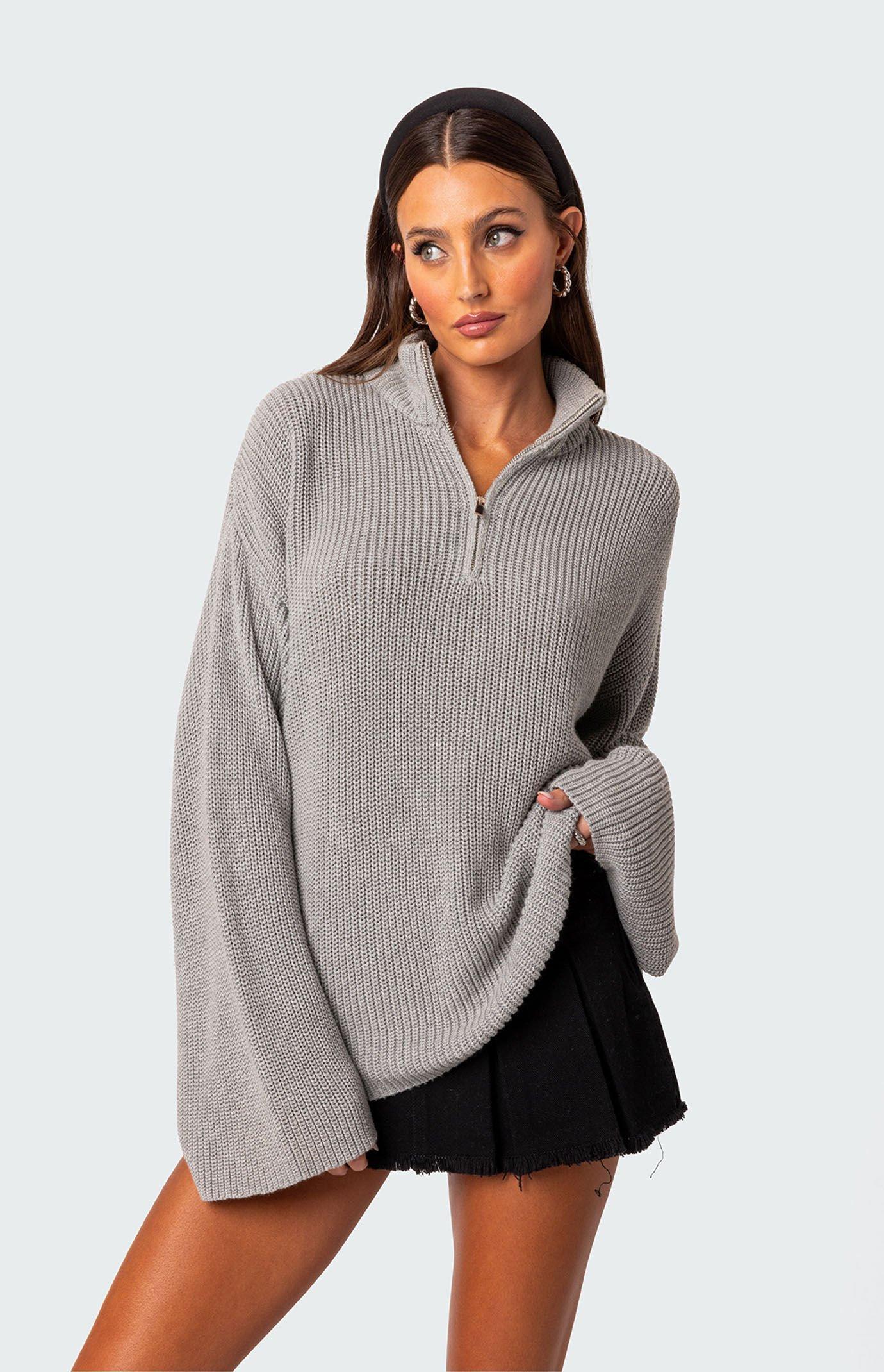 Edikted Women's Amour High Neck Oversized Zip Sweater Product Image