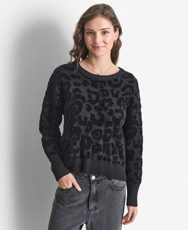 Dkny Womens Round-Neck Animal Chenille Sweater Product Image