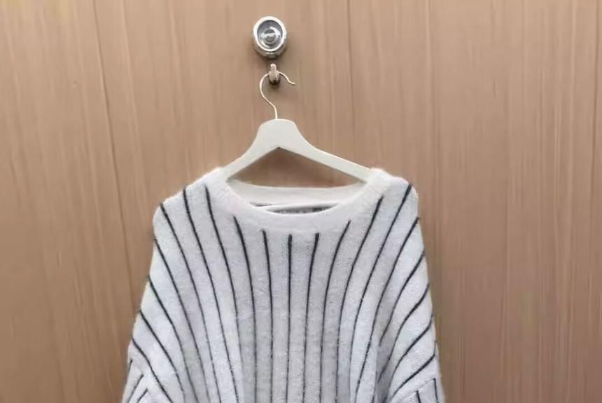 Long-Sleeve V-Neck Striped Sweater Product Image