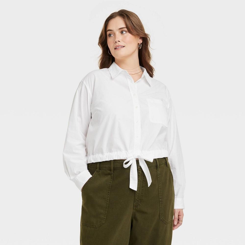 Womens Long Sleeve Collared Button-Down Shirt - Universal Thread White 4X Product Image