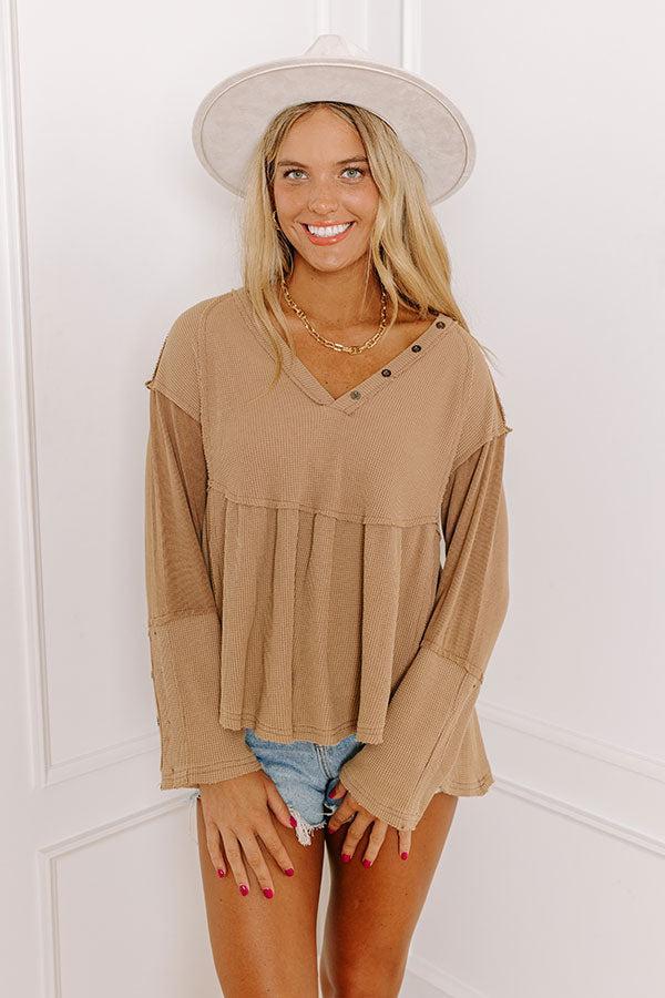 Whispering Sweet Nothings Waffle Knit Top in Iced Mocha Product Image