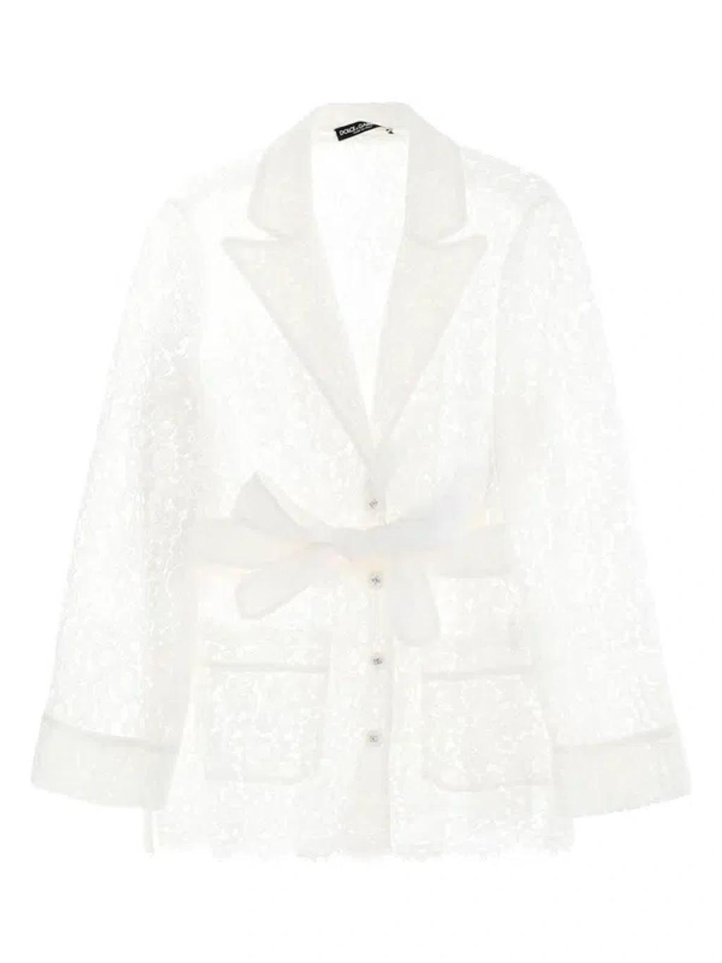 Belted Corded Lace Jacket In White Product Image