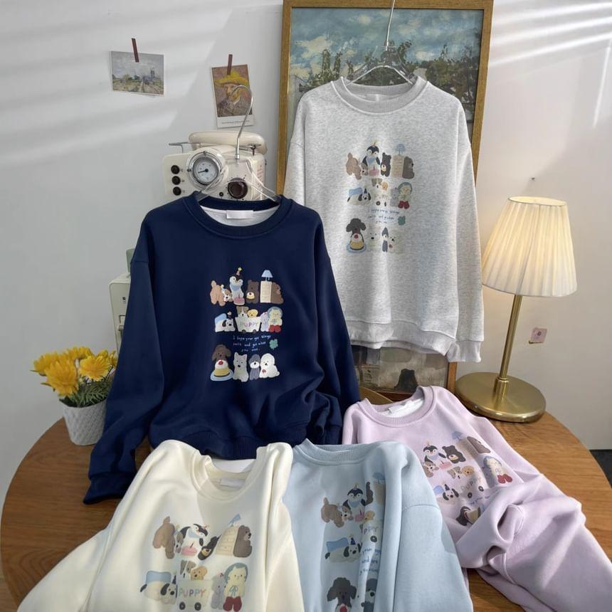 Round Neck Drop Shoulder Cartoon Oversized Sweatshirt Product Image