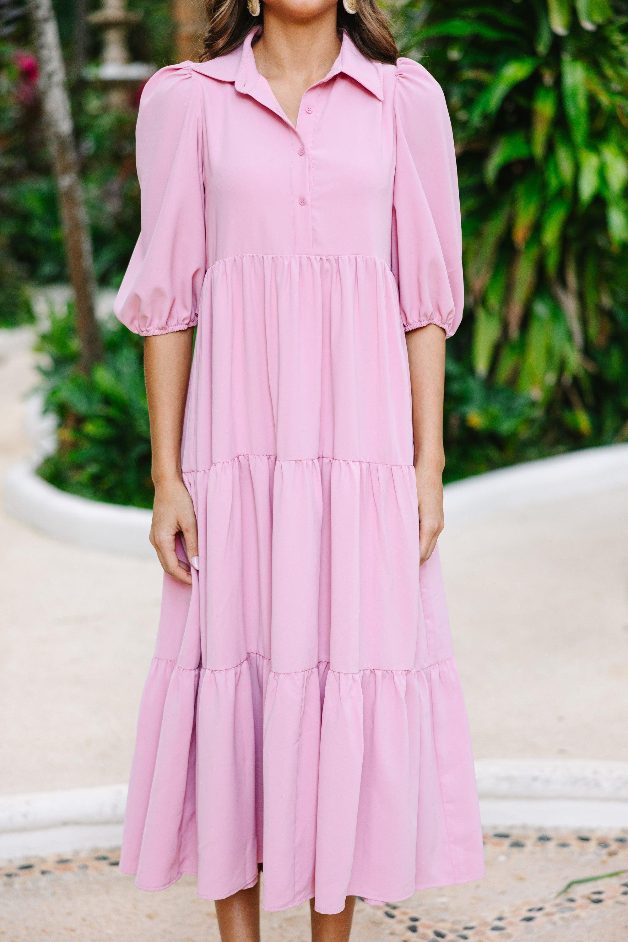 Love Found Mauve Pink Tiered Midi Dress Female Product Image