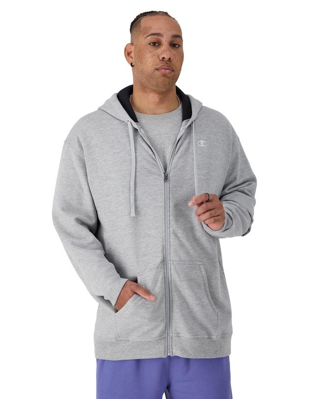 Mens Champion Powerblend Hoodie, Zip Up, C Logo (Big & Tall) Granite Heather 3XT Product Image