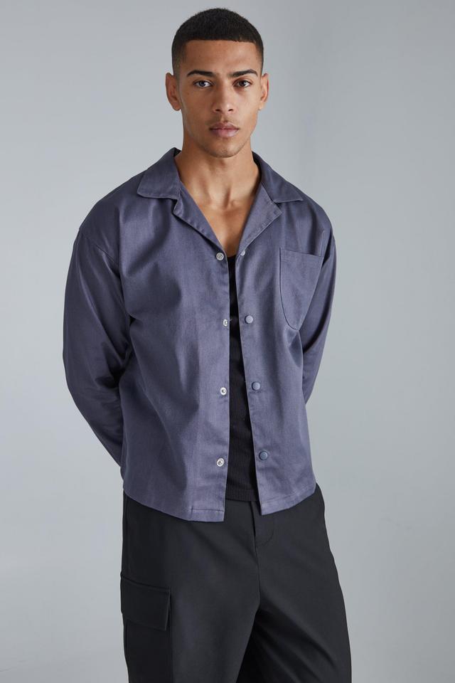 Boxy Revere Harrington Twill Overshirt | boohooMAN USA Product Image