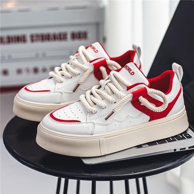 Letter Embroidered Lace-Up Platform Sneakers Product Image