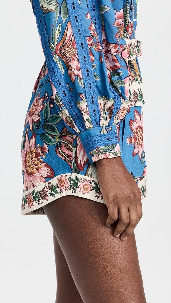 FARM Rio Wonderful Bouquet Blue Linen Shorts | Shopbop Product Image