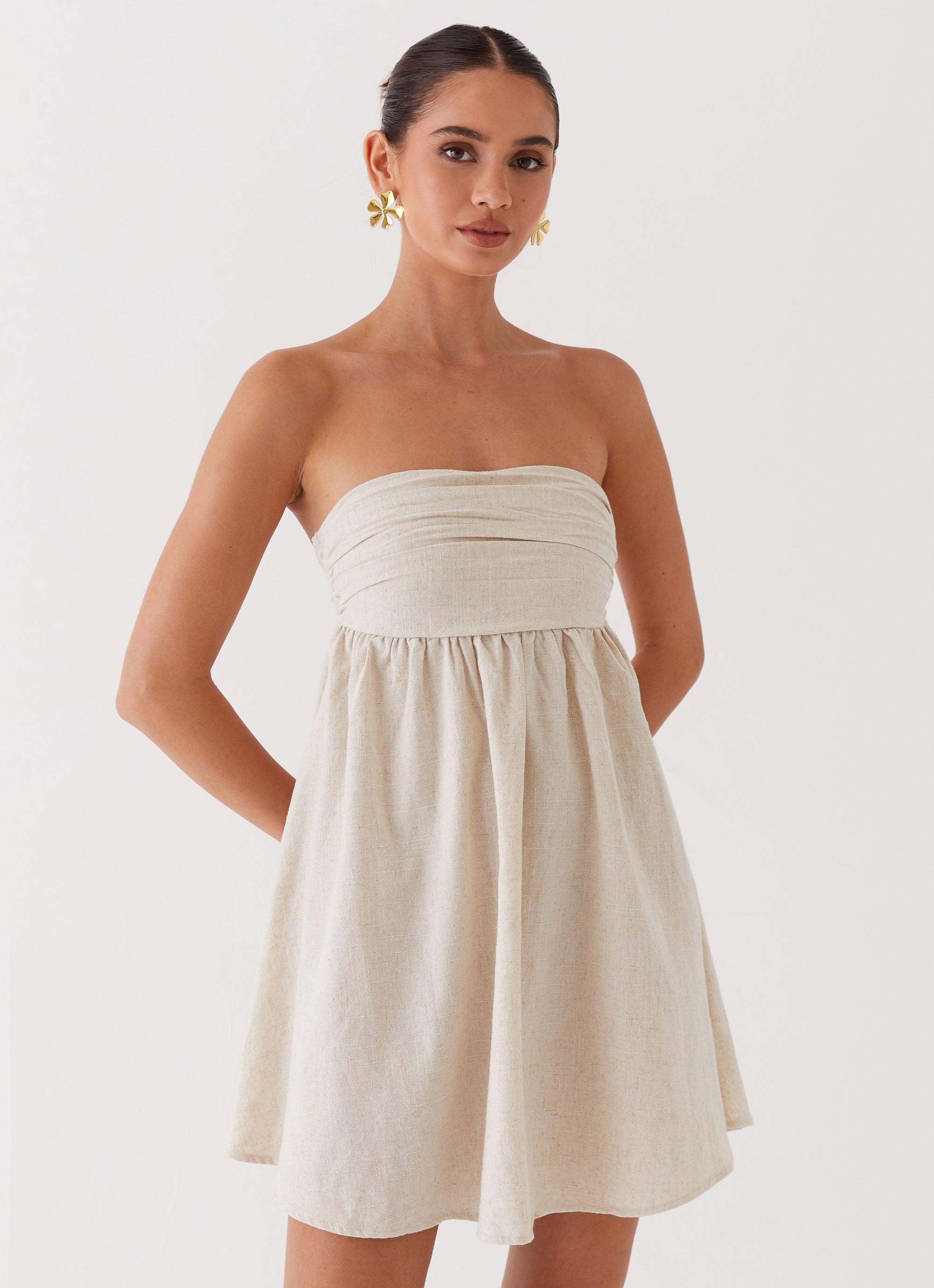 Night Changes Linen Mini Dress - Oatmeal Product Image