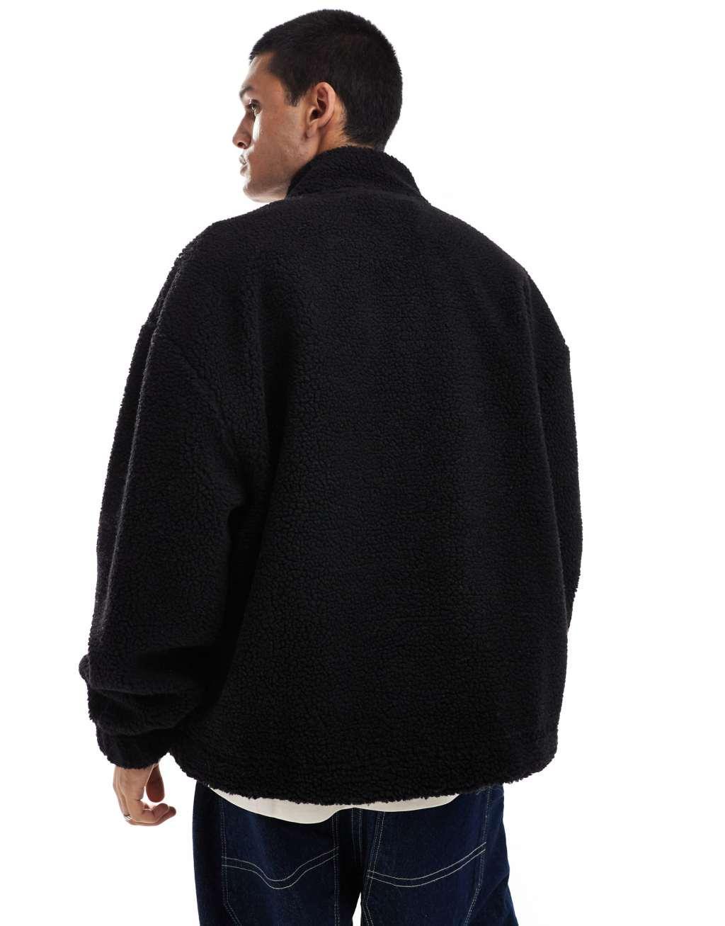 COLLUSION Borg zip through funnel neck sweat top in black Product Image