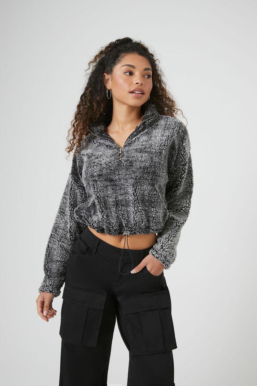 Cropped Faux Shearling Half-Zip Pullover | Forever 21 Product Image