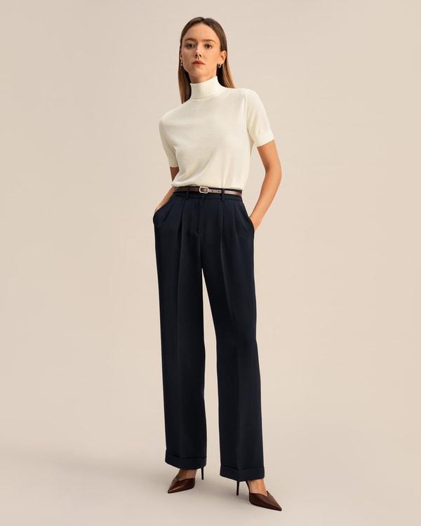 Timeless Pleated Wide-Leg Dense Silk Trousers Product Image