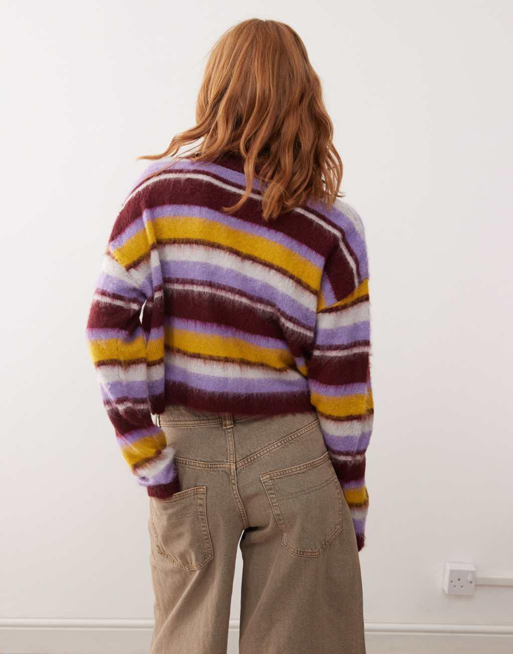 Reclaimed Vintage knit striped cardi in multi Product Image