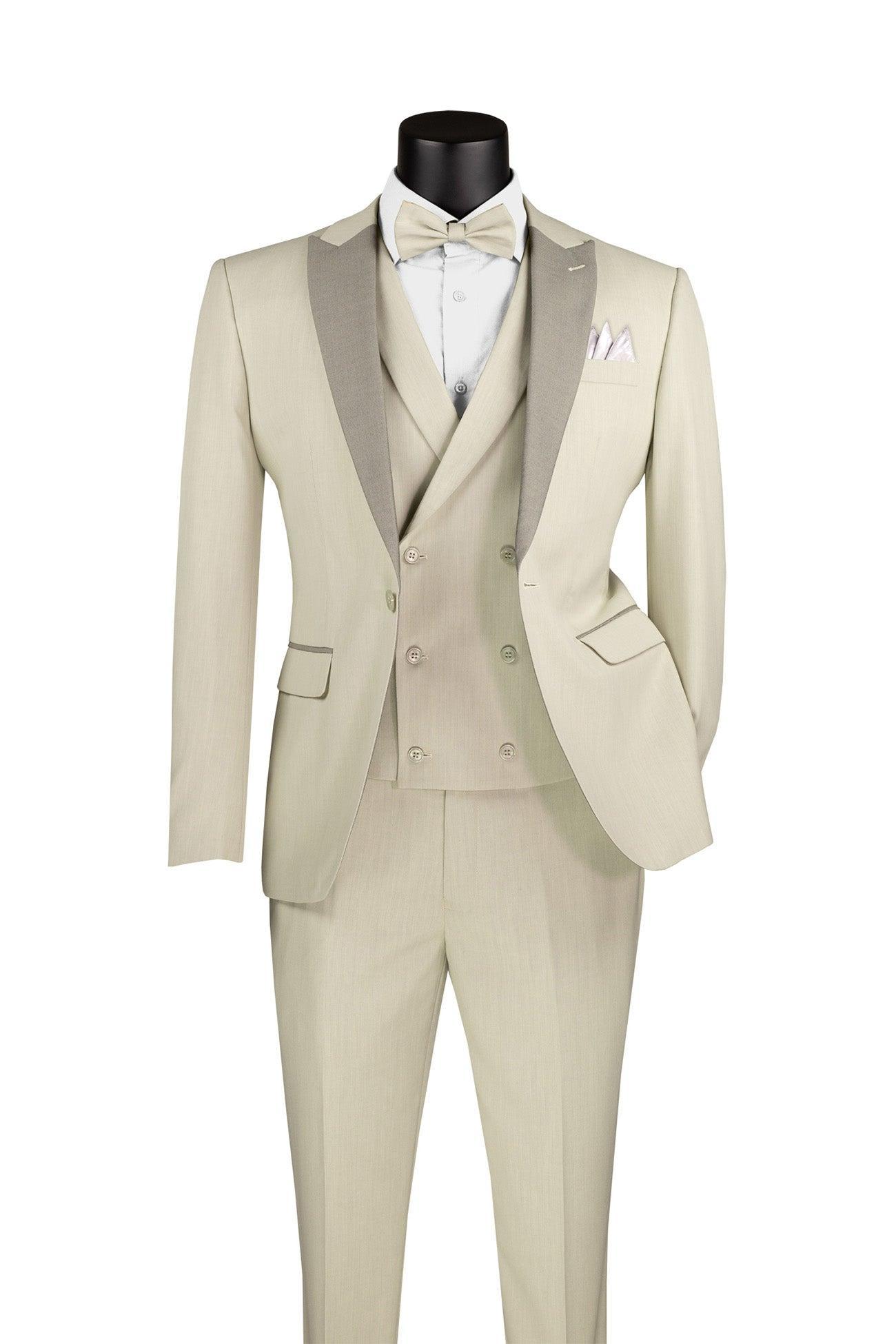 Slim Fit Tuxedo 3 Piece with Matching Bow Tie in Ecru Product Image