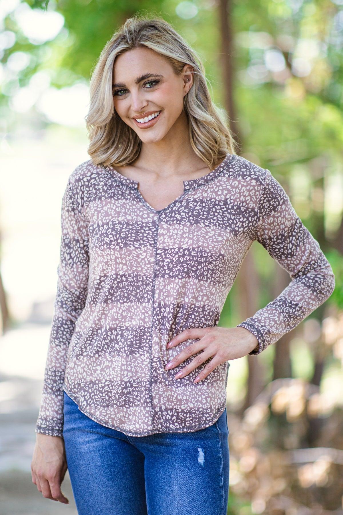 Mauve and Dusty Rose Stripe Animal Print Top Product Image