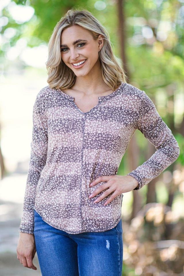 Mauve and Dusty Rose Stripe Animal Print Top Product Image