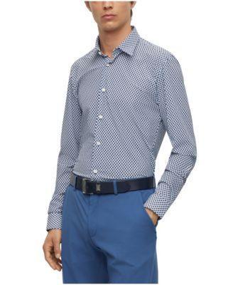 Boss by Hugo Boss Mens Geometric-Printed Performance-Stretch Slim-Fit Dress Shirt Product Image