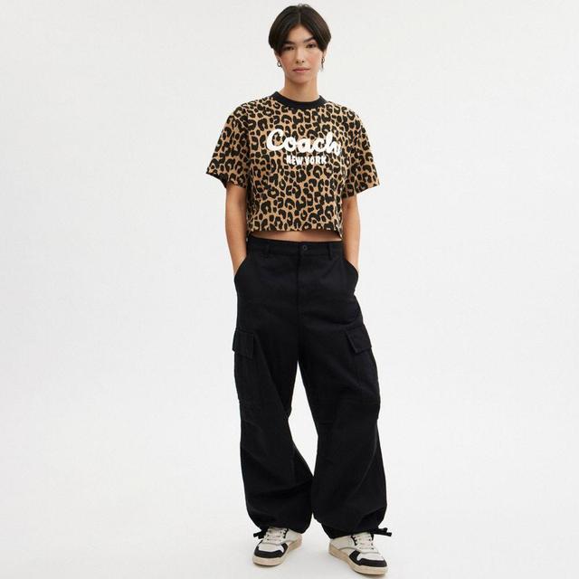 Leopard Cursive Signature Cropped T Shirt Product Image