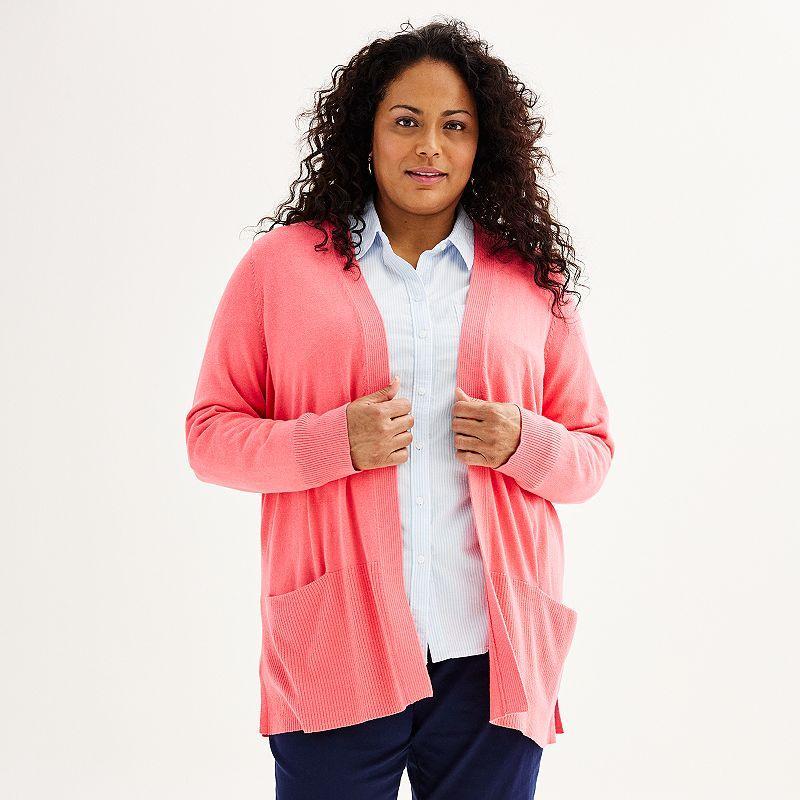 Plus Size Croft & Barrow Cardigan with Pockets, Womens Pink Product Image