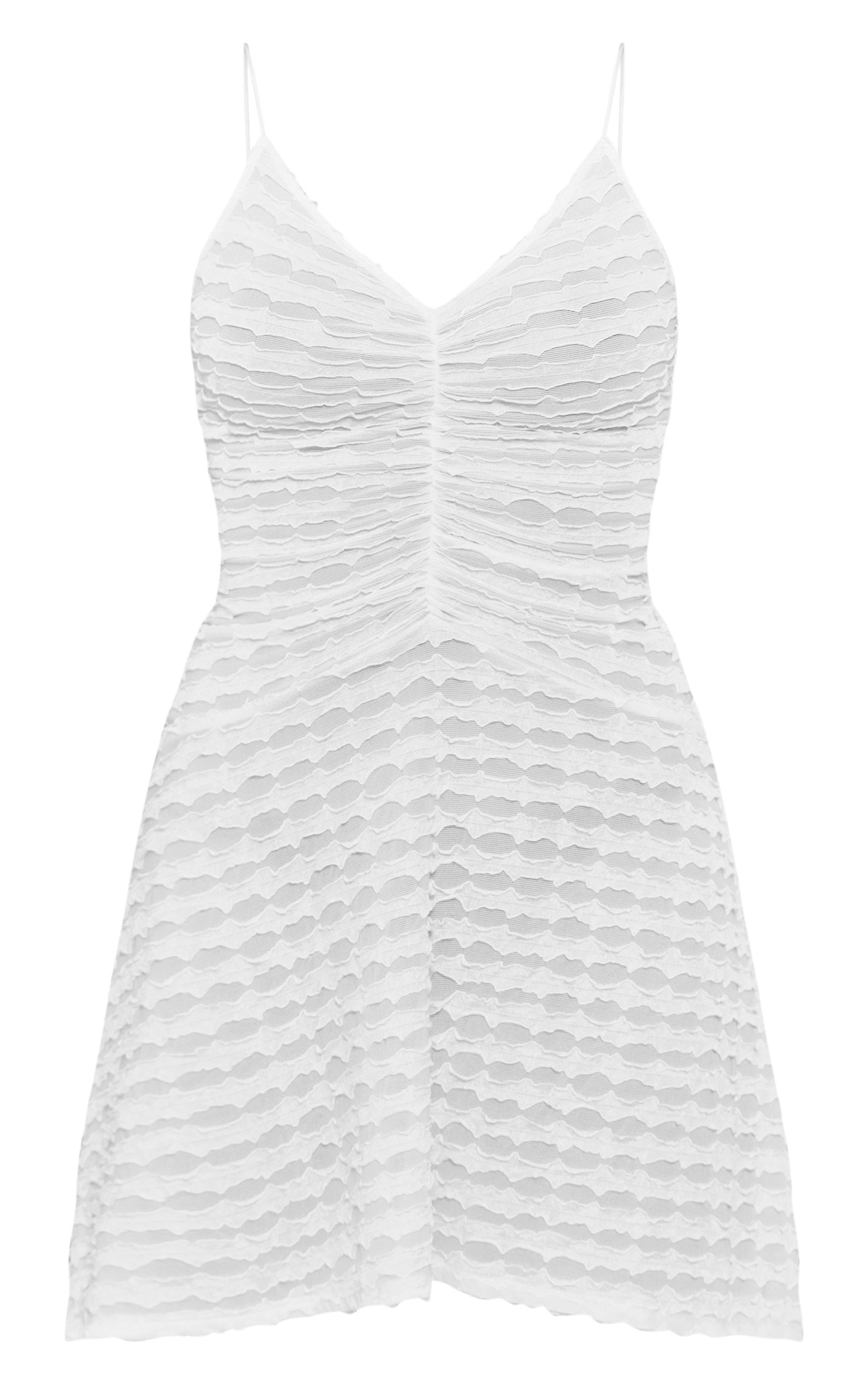 White Textured Ruched Strappy Shift Dress Product Image